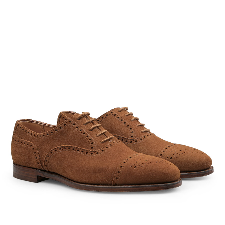 A pair of Tobacco Suede Leather Westfield Semi-Brogues from Crockett & Jones, featuring classic laces.