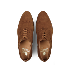 Crockett & Jones Tobacco Suede Leather Westfield Semi-Brogues, viewed from above.