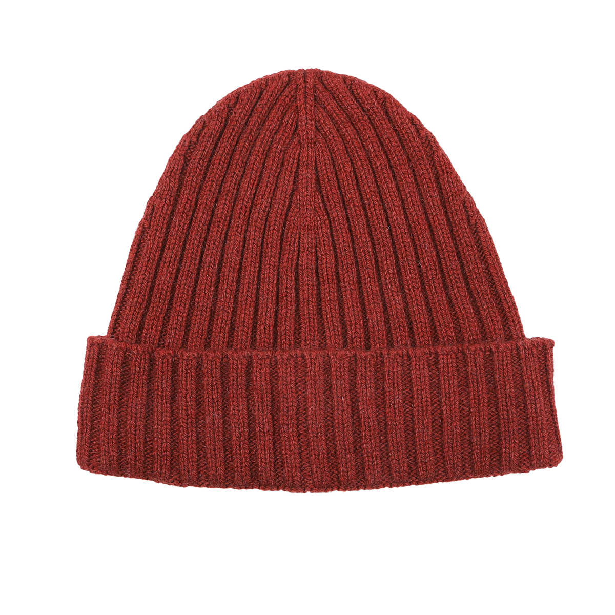 A burnt red ribbed cashmere beanie by Daniele Fiesoli, featuring a folded brim for classic appeal.