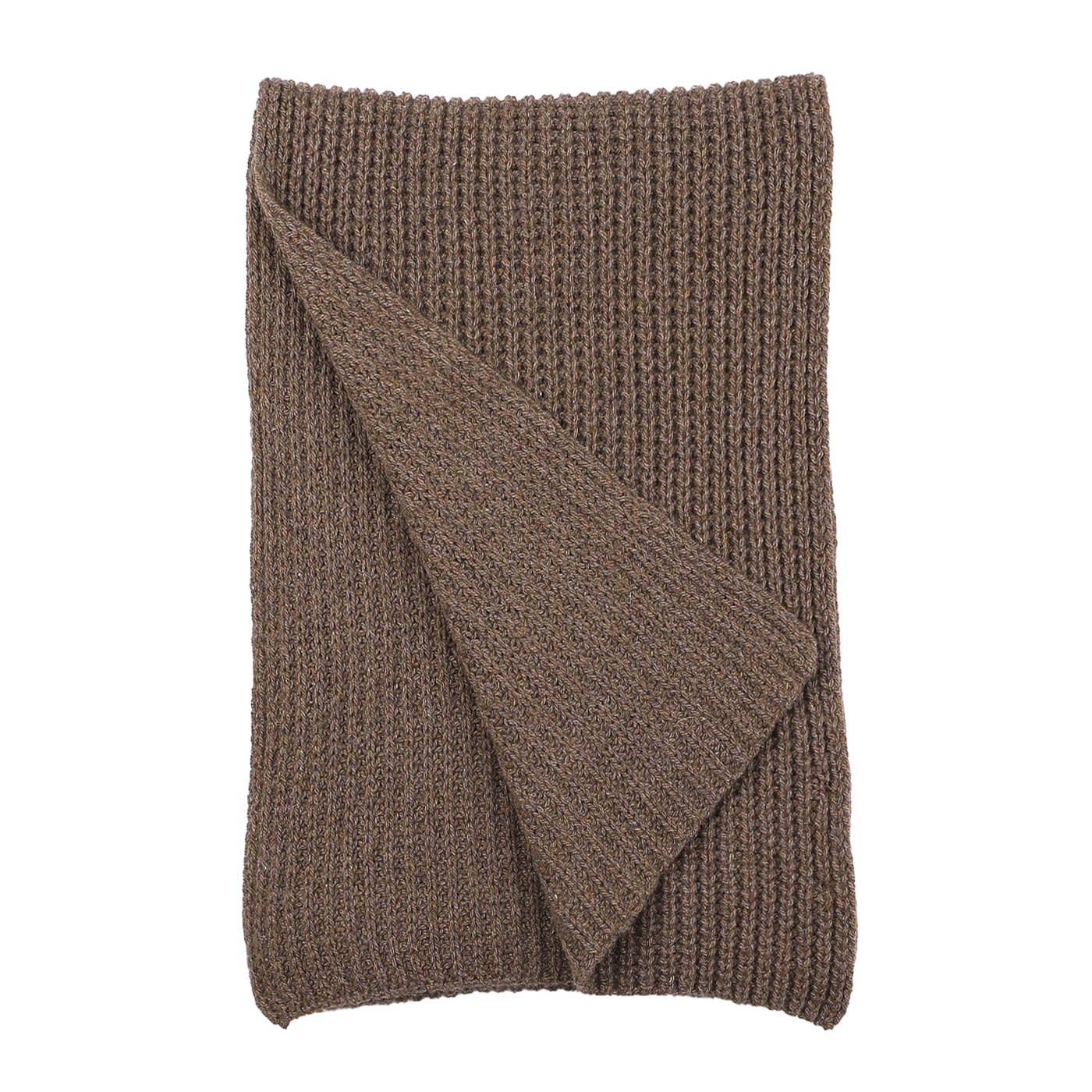 A folded Corteccia Brown Cable Knit Cashmere Scarf by Daniele Fiesoli with one corner slightly turned over.