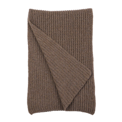 A folded Corteccia Brown Cable Knit Cashmere Scarf by Daniele Fiesoli with one corner slightly turned over.