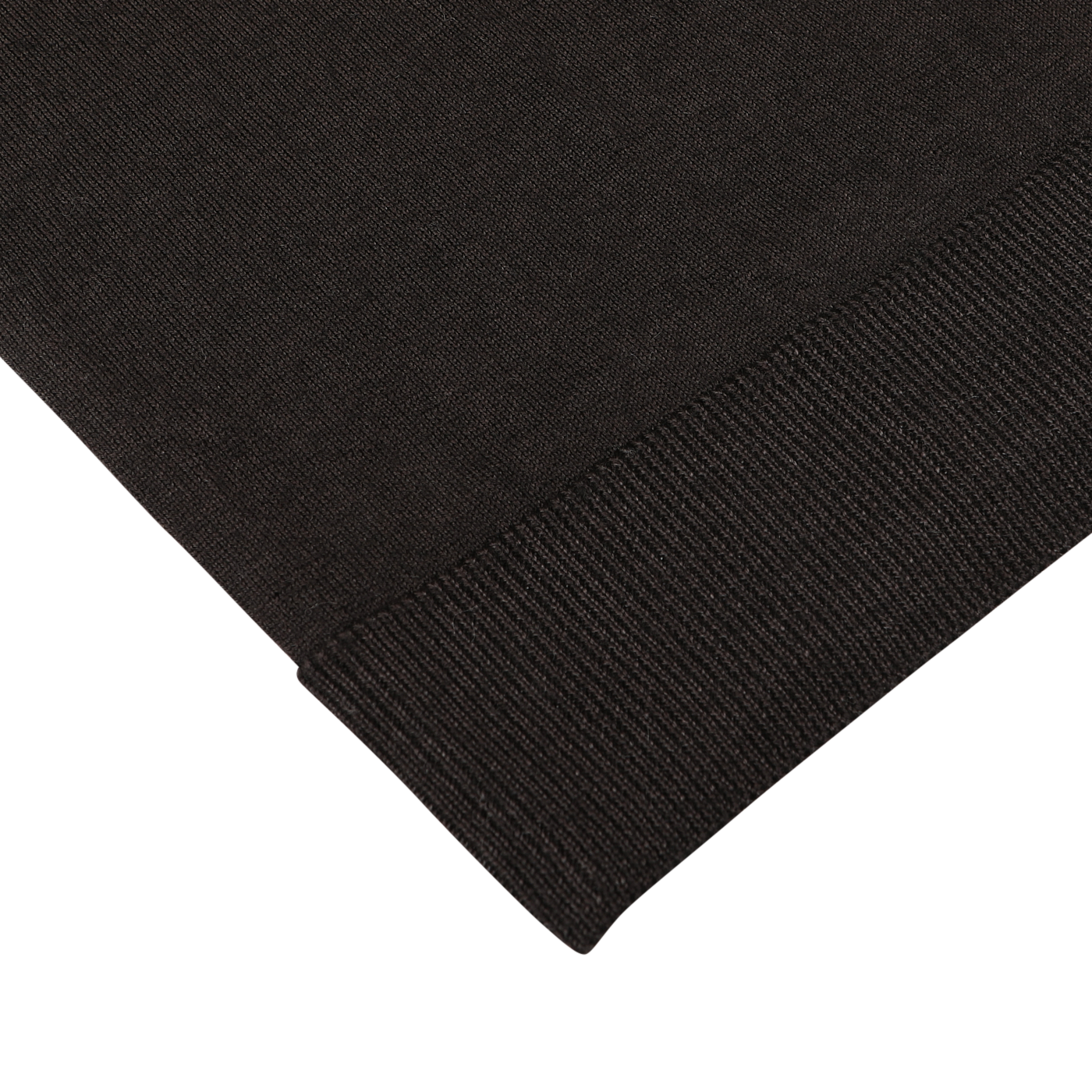 Close-up of a dark brown knitted fabric in luxurious merino wool, with a visible ribbed edge, crafted in Italy by Daniele Fiesoli.