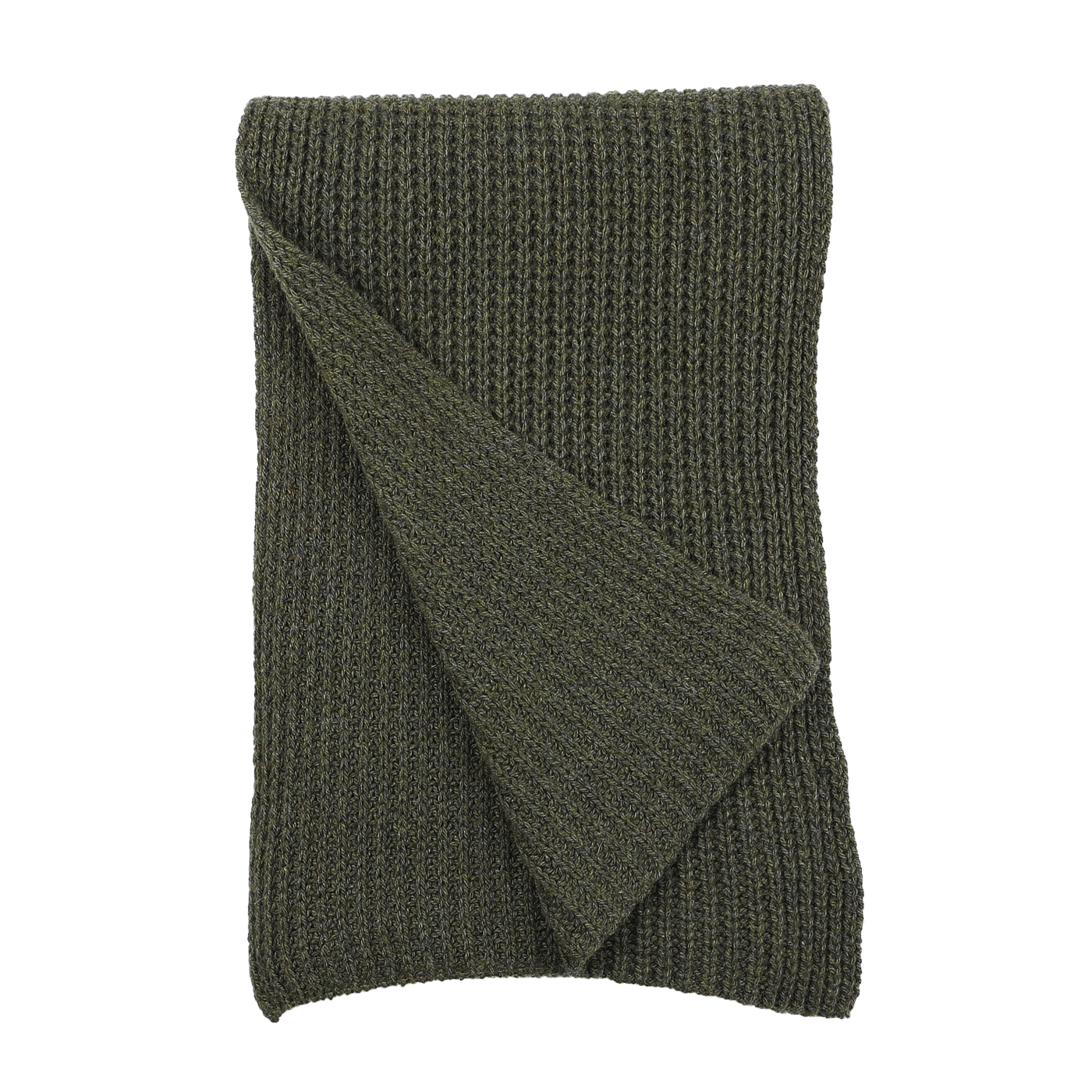 A folded, cable knit Military Green Cashmere Scarf from Daniele Fiesoli displayed on a plain background.