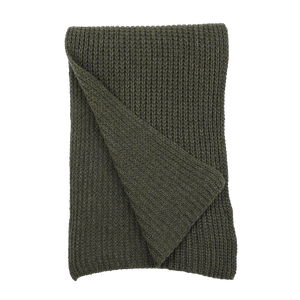 A folded, cable knit Military Green Cashmere Scarf from Daniele Fiesoli displayed on a plain background.