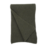 A folded, cable knit Military Green Cashmere Scarf from Daniele Fiesoli displayed on a plain background.