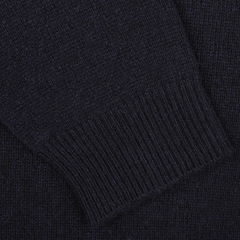 Close-up of a Daniele Fiesoli Navy Blue Cashmere Crewneck Sweater sleeve, highlighting the luxurious texture and ribbed cuff detail.