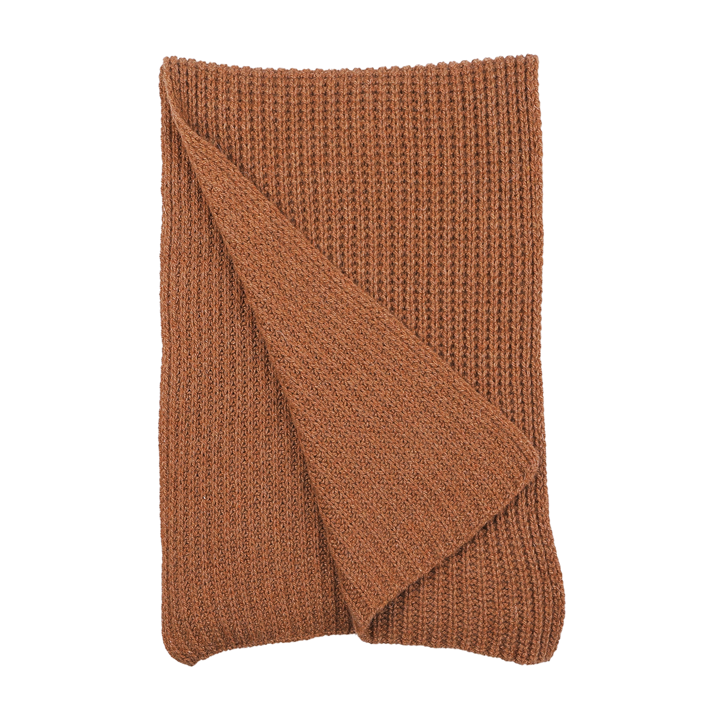 A folded Rhum Brown Cable Knit Cashmere Scarf by Daniele Fiesoli is showcased against a pristine white background.