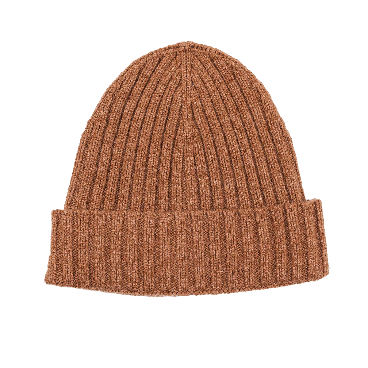 The Rhum Brown Ribbed Cashmere Beanie by Daniele Fiesoli, crafted by an Italian knitwear specialist, features a folded cuff and is centered on a white background.