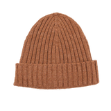 The Rhum Brown Ribbed Cashmere Beanie by Daniele Fiesoli, crafted by an Italian knitwear specialist, features a folded cuff and is centered on a white background.