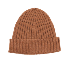 The Rhum Brown Ribbed Cashmere Beanie by Daniele Fiesoli, crafted by an Italian knitwear specialist, features a folded cuff and is centered on a white background.