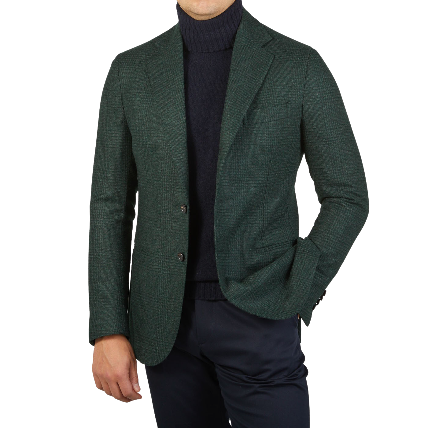 De Petrillo Green Checked Wool Flannel Napoli Blazer Front
