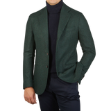 De Petrillo Green Checked Wool Flannel Napoli Blazer Front