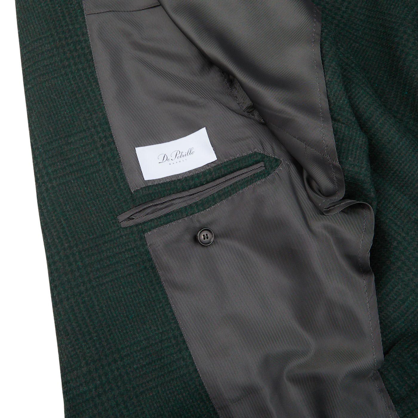 De Petrillo Green Checked Wool Flannel Napoli Blazer Inside