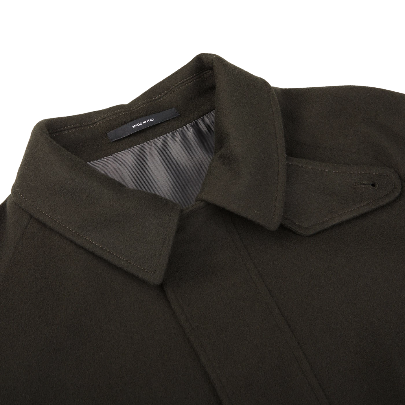 De Petrillo Moss Green Wool Cashmere Caban Jacket Collar