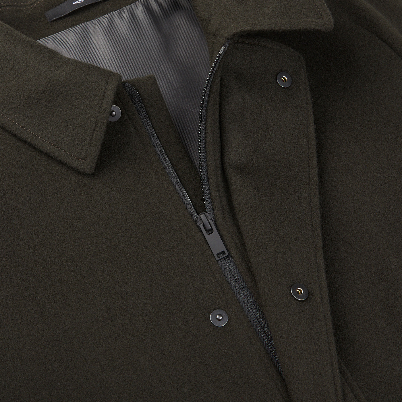 De Petrillo Moss Green Wool Cashmere Caban Jacket Zipper