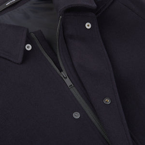 De Petrillo Navy Blue Wool Cashmere Caban Jacket Zipper