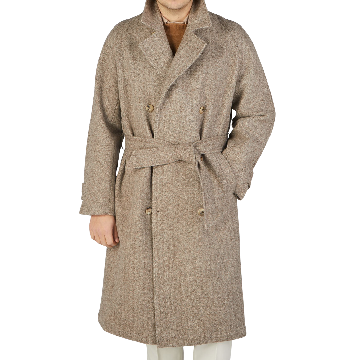 De Bonne Facture | Undyed Wool Herringbone Grandad Coat – Baltzar