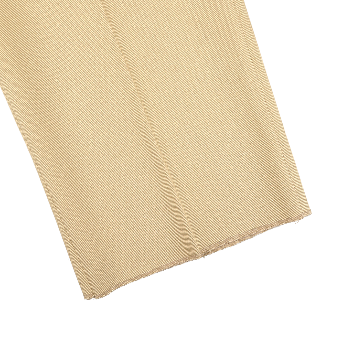 Close-up of De Petrillo's Beige Cotton Twill Modello E Trousers, showcasing the visible weave texture and two parallel seam lines.