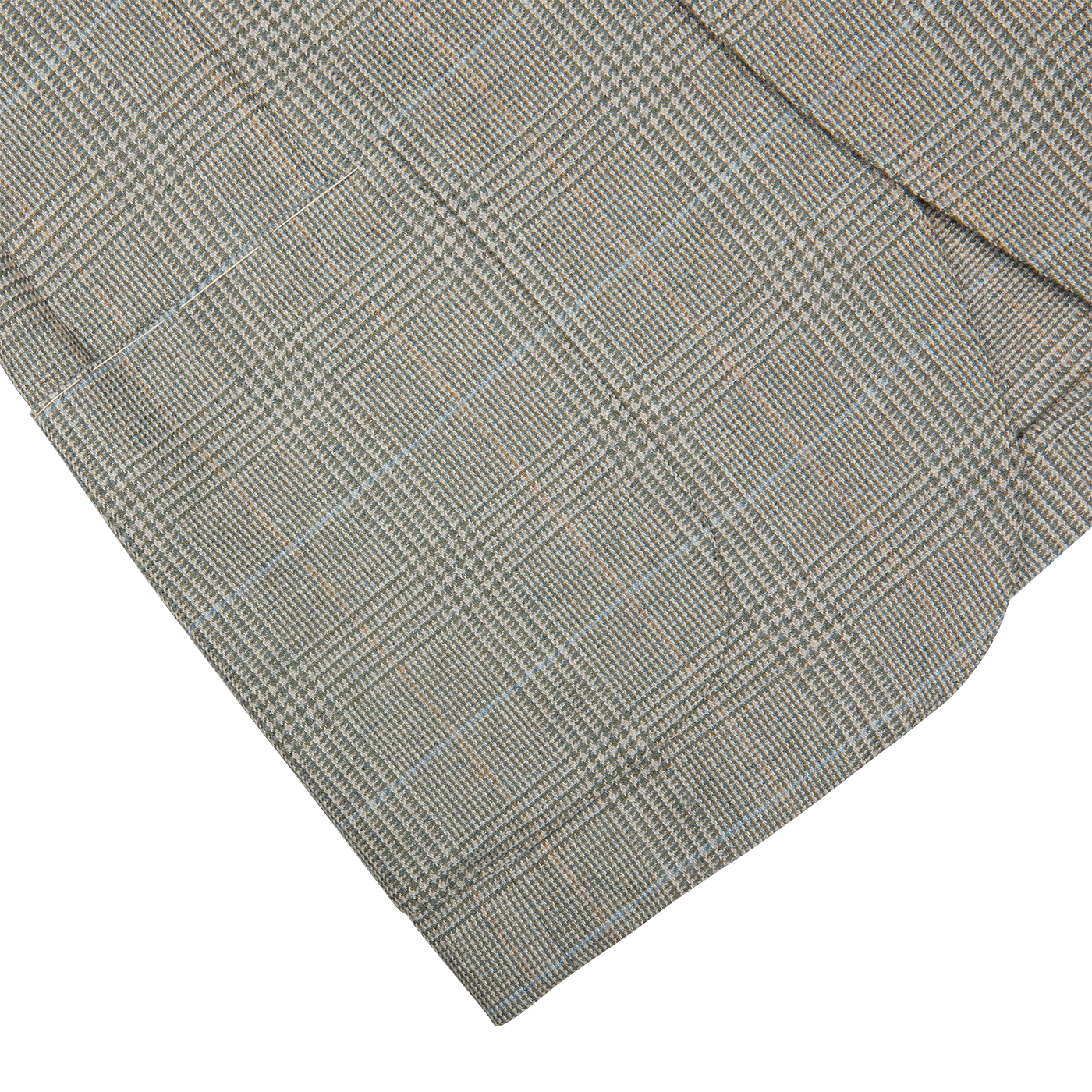Folded fabric with a herringbone pattern on a geometrically patterned background, epitomizing contemporary tailoring for a De Petrillo Green Checked Wool Cotton Cashmere Posillipo Blazer.