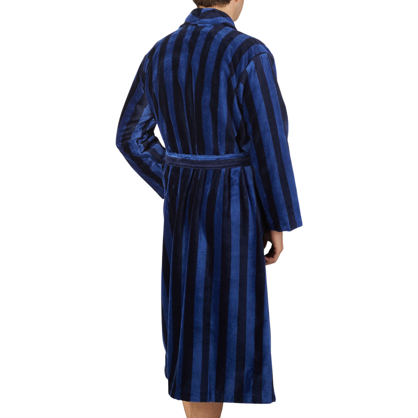 Derek Rose Blue Striped Cotton Velour Towelling Gown Back