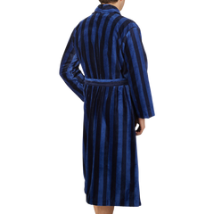 Derek Rose Blue Striped Cotton Velour Towelling Gown Back