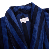 Derek Rose Blue Striped Cotton Velour Towelling Gown Collar