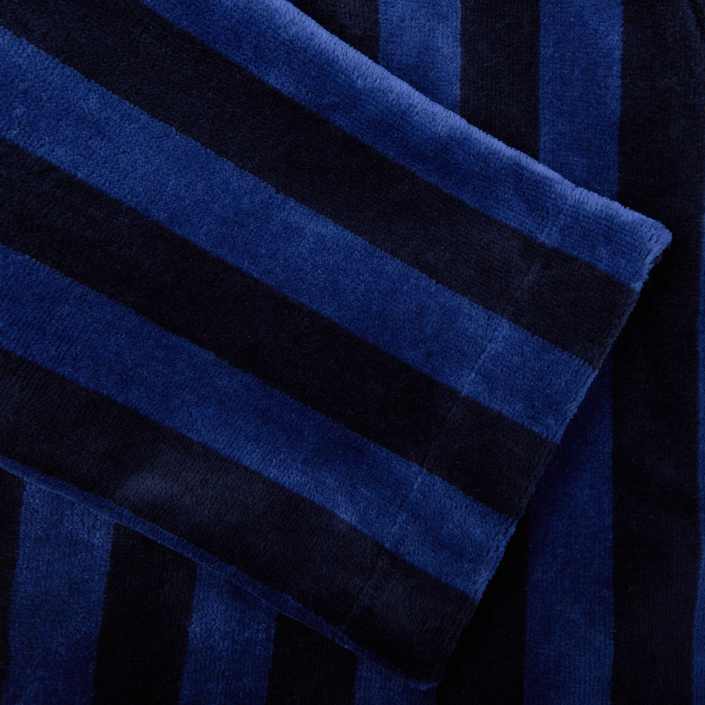 Derek Rose Blue Striped Cotton Velour Towelling Gown Cuff
