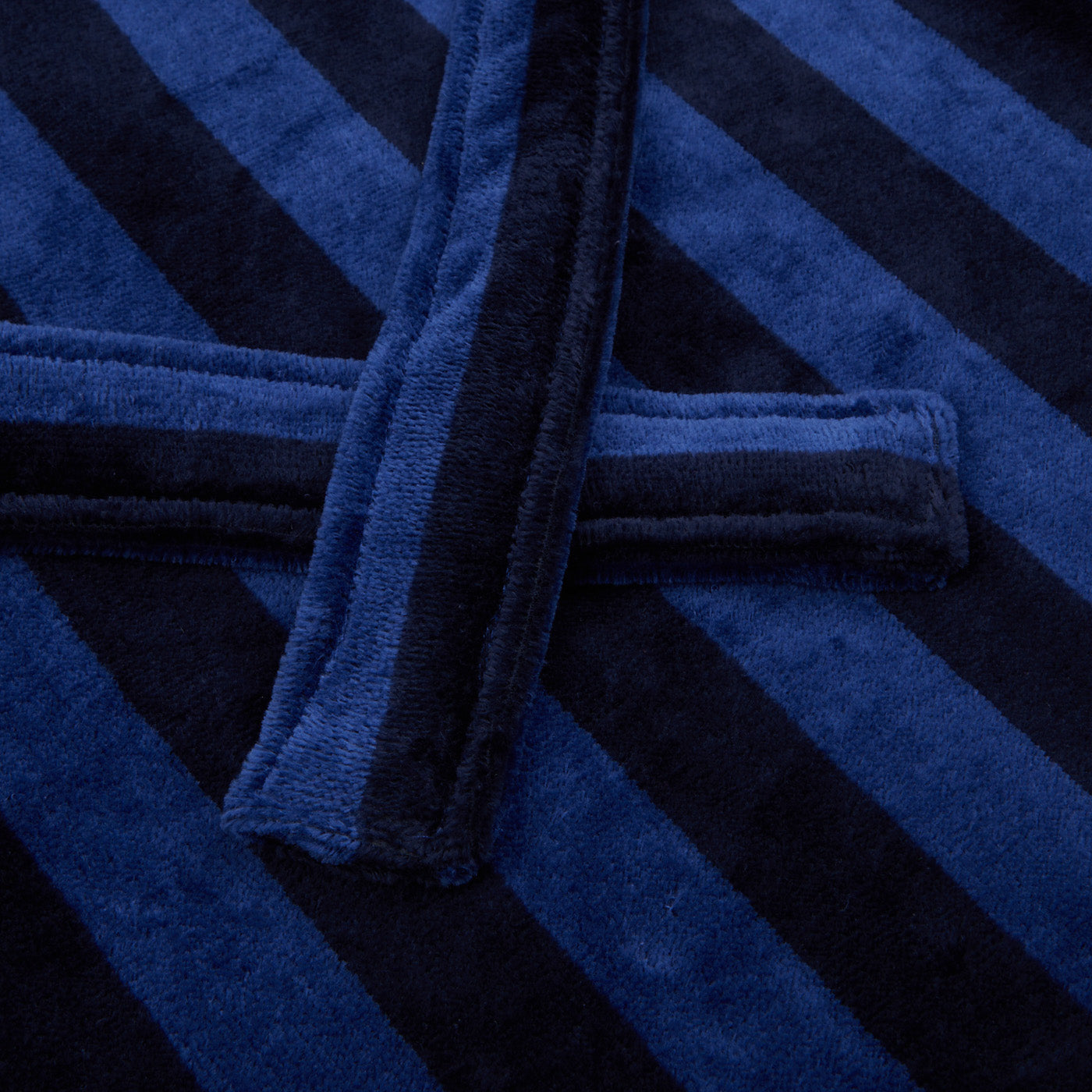 Derek Rose Blue Striped Cotton Velour Towelling Gown Strap