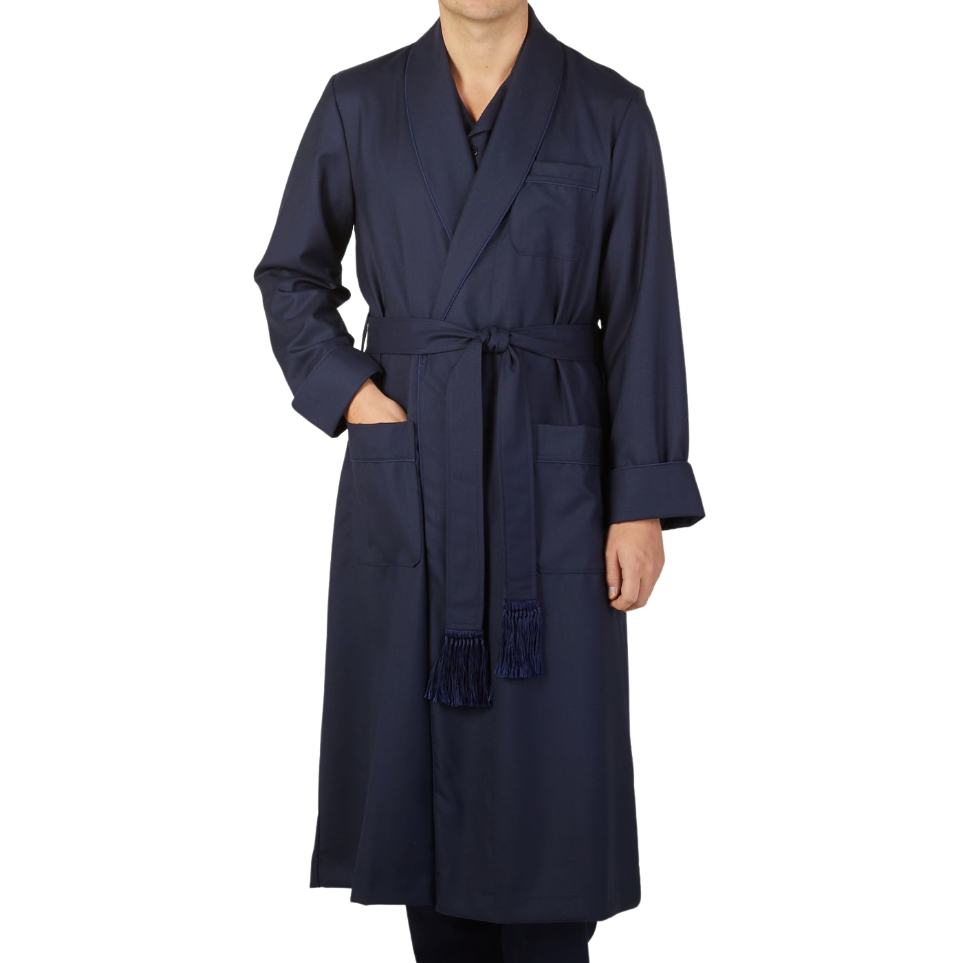 Derek Rose Navy Blue Wool Twill Westminister Gown Front