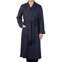 Derek Rose Navy Blue Wool Twill Westminister Gown Front