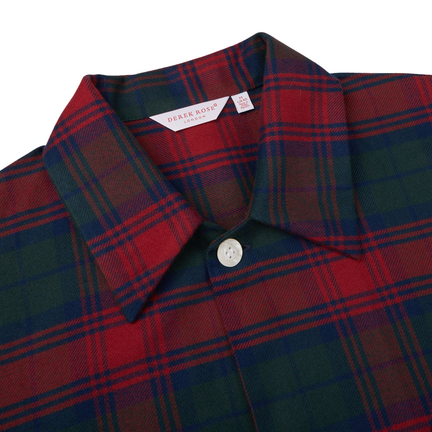 Derek Rose Red Multi-Checked Cotton Pyjamas Collar