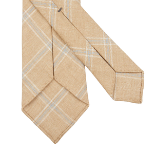 Dreaming of Monday Beige Windowpane 7-Fold French Linen Tie Back