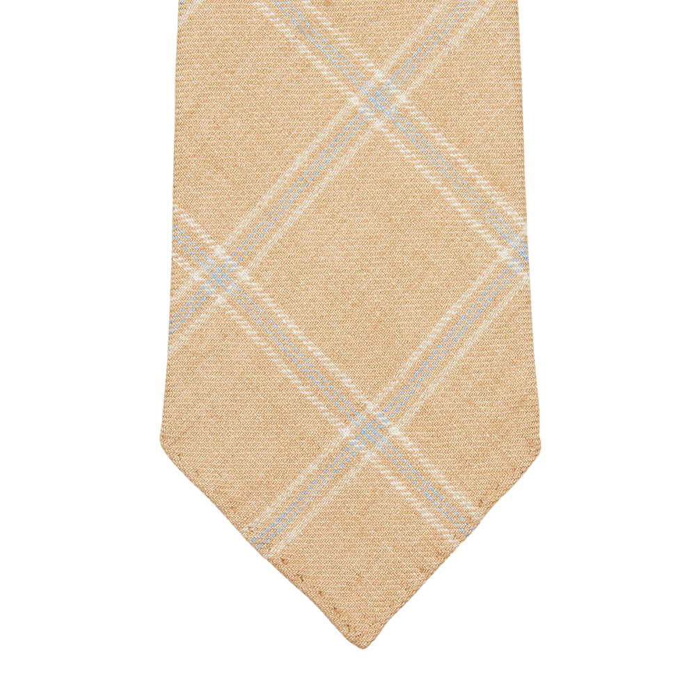 Dreaming of Monday Beige Windowpane 7-Fold French Linen Tie Tip