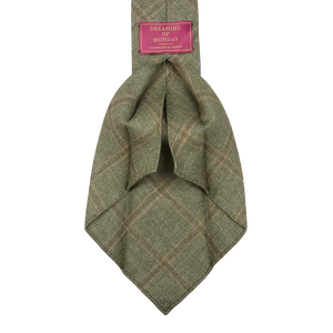 Dreaming of Monday Green Windowpane 7-Fold French Linen Tie Open