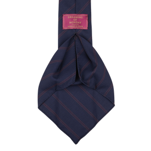 Dreaming of Monday Navy Burgundy Striped 7-Fold Super 100s Wool Tie Open