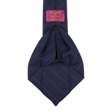 Dreaming of Monday Navy Burgundy Striped 7-Fold Super 100s Wool Tie Open