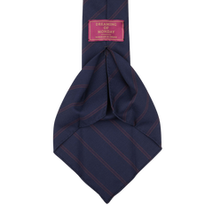 Dreaming of Monday Navy Burgundy Striped 7-Fold Super 100s Wool Tie Open