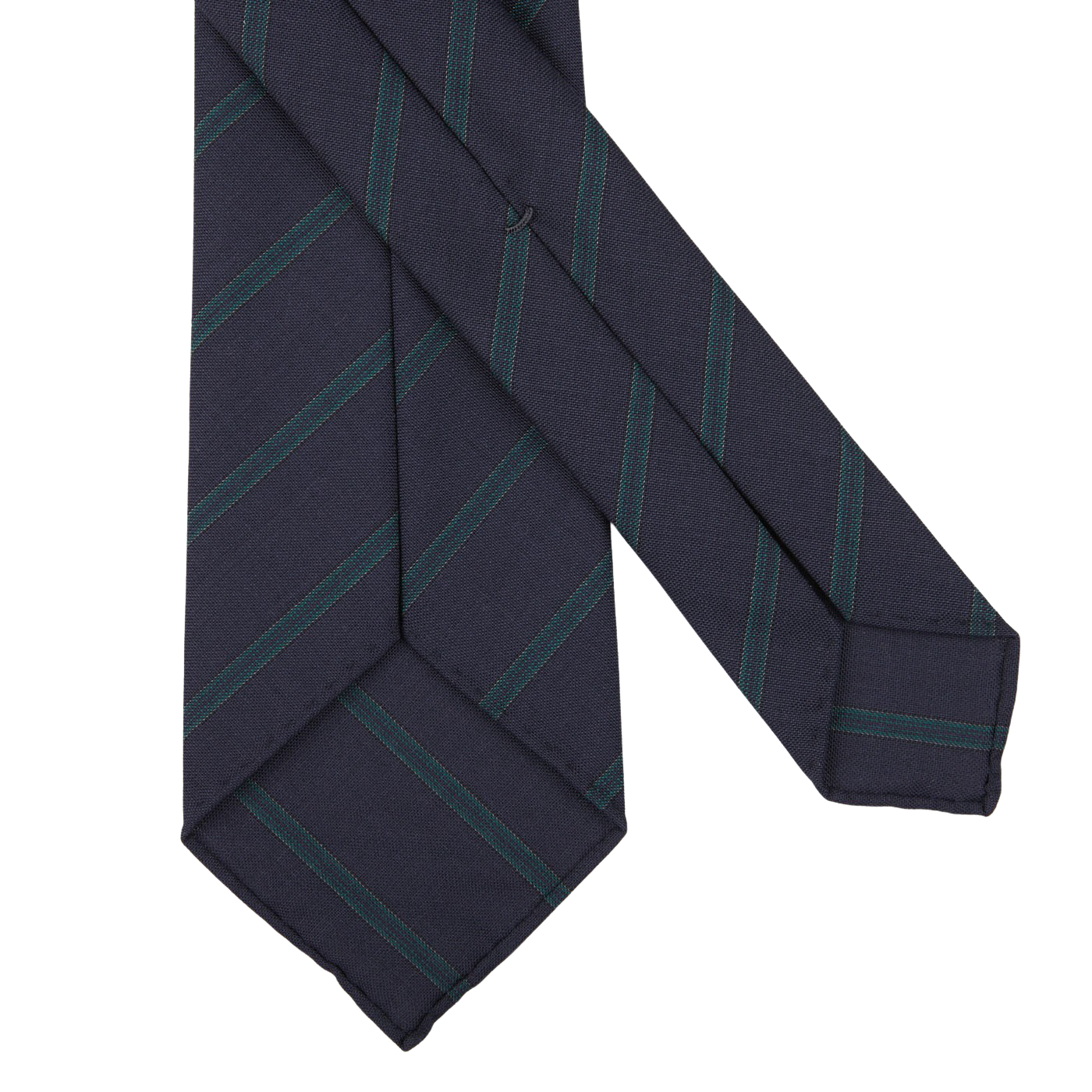 Dreaming of Monday Navy Green Striped 7-Fold Super 100s Wool Tie Back