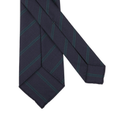 Dreaming of Monday Navy Green Striped 7-Fold Super 100s Wool Tie Back