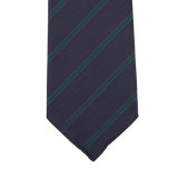 Dreaming of Monday Navy Green Striped 7-Fold Super 100s Wool Tie Feature