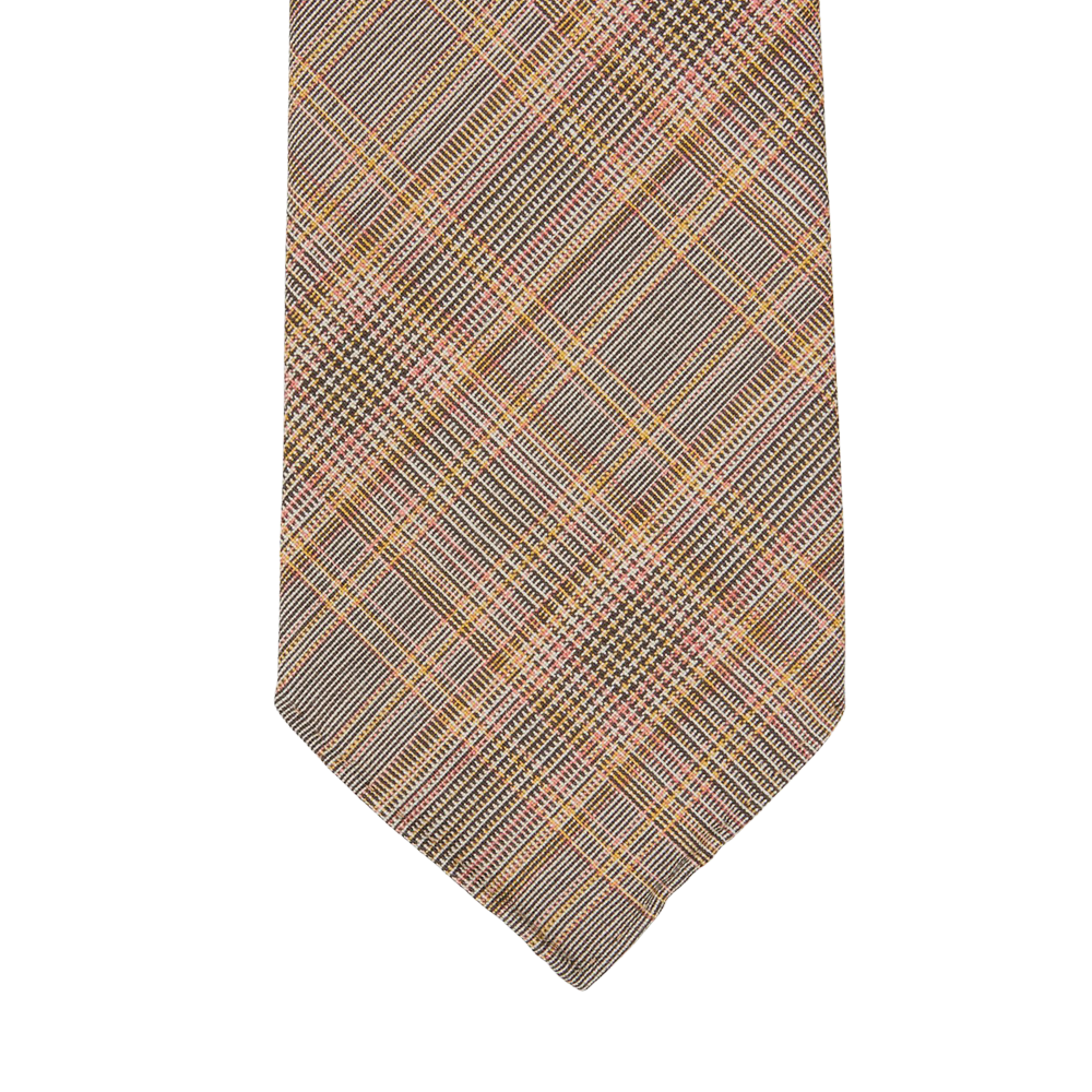 Dreaming Of Monday  Brown Checked 7-Fold Loro Piana Wool Tie