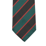 A Green Black Regimental 7-Fold Wool Tie on a white background, handmade from a lightweight wool mix by Dreaming Of Monday.