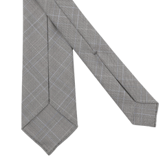 The Grey Blue Glen Plaid 7-Fold Vintage Wool Tie from Dreaming Of Monday is artfully displayed on a white backdrop.