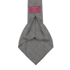 The Grey Micro Glen Plaid 7-Fold Vintage Wool Tie features the "Dreaming Of Monday" label on a black background.