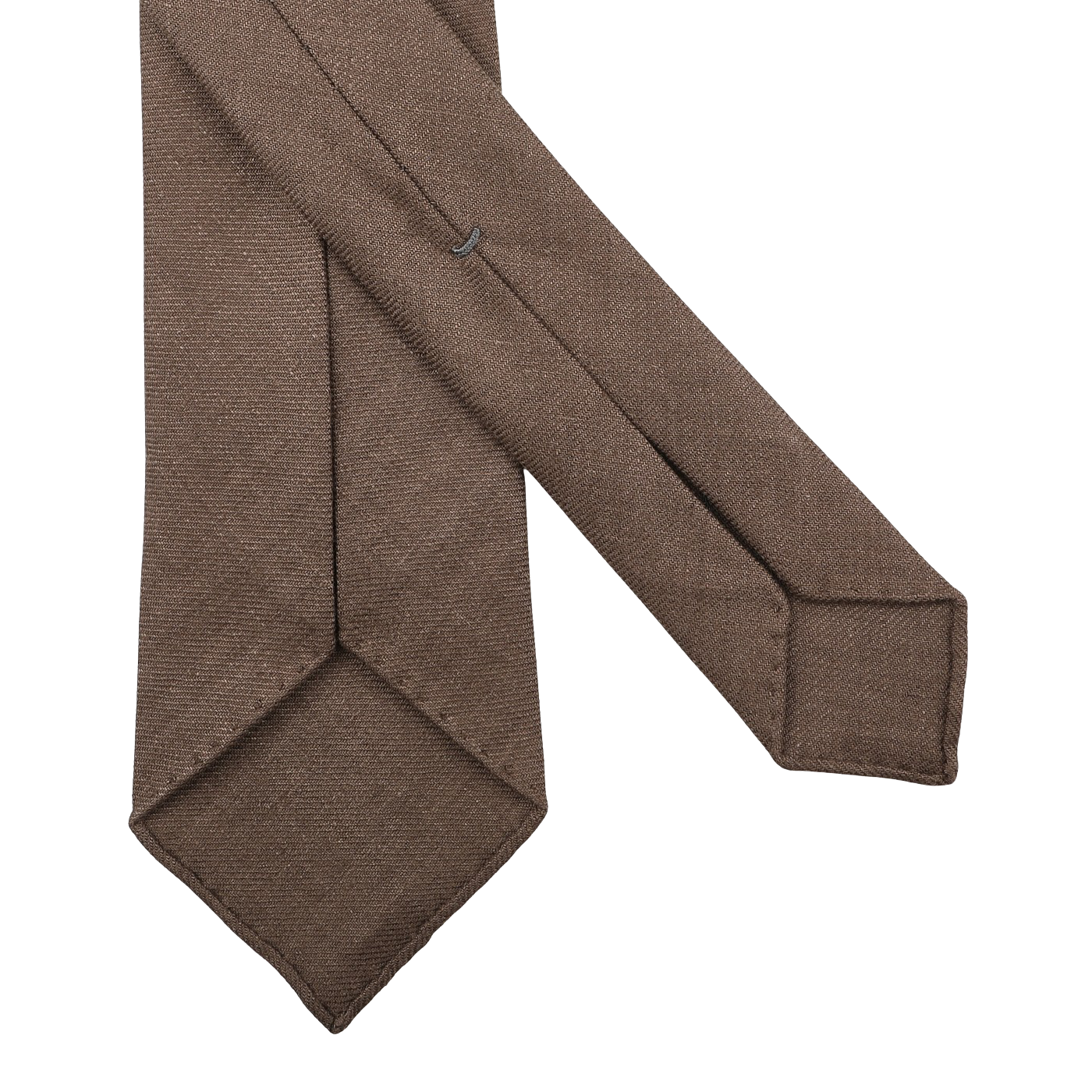 The Marronniers Brown 7-Fold French Linen Tie by Dreaming Of Monday is elegantly showcased, displaying both front and back against a crisp white background.