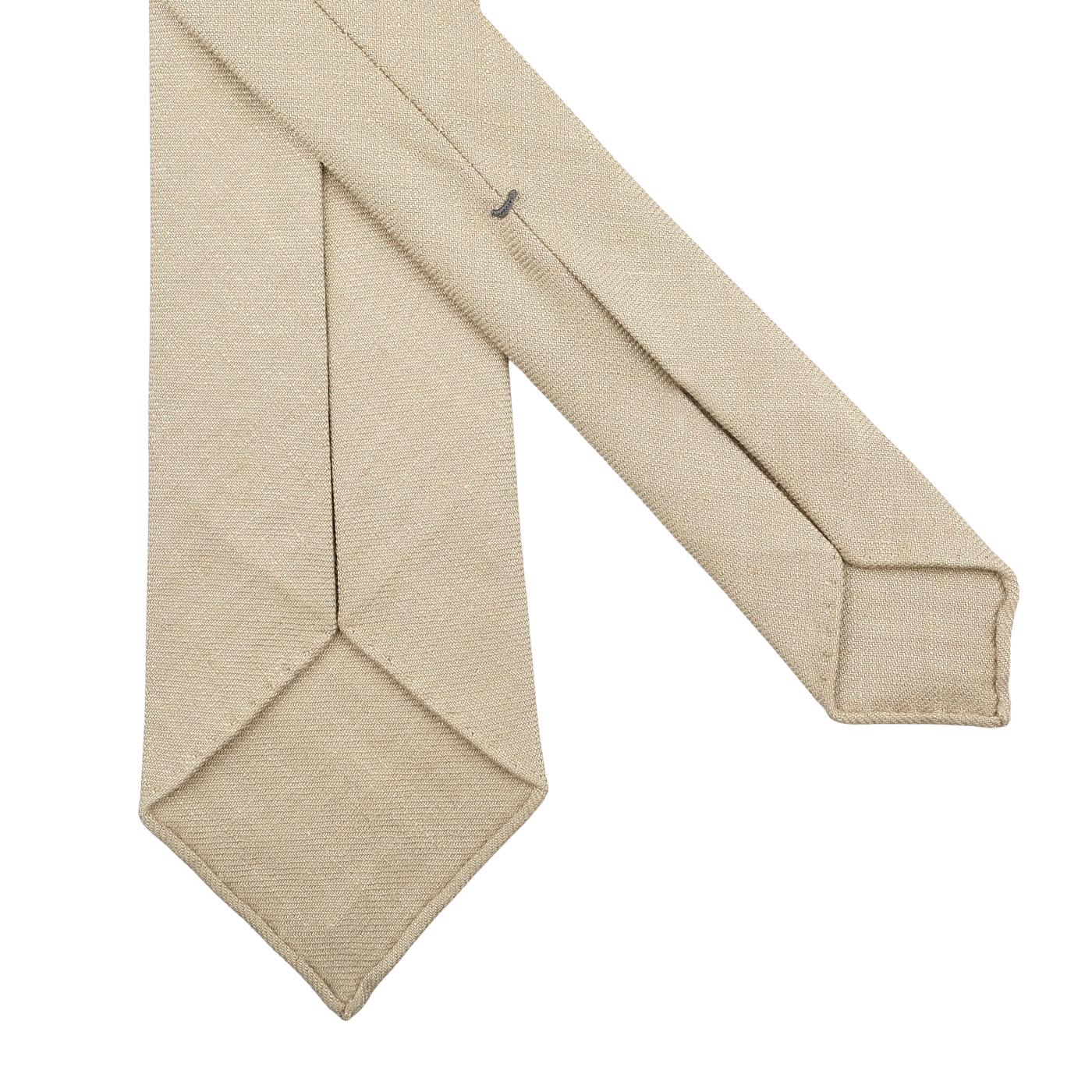 The Rocher Rouge Beige 7-Fold French Linen Tie by Dreaming Of Monday is shown on a white background, highlighting its rear side and detailed stitching.