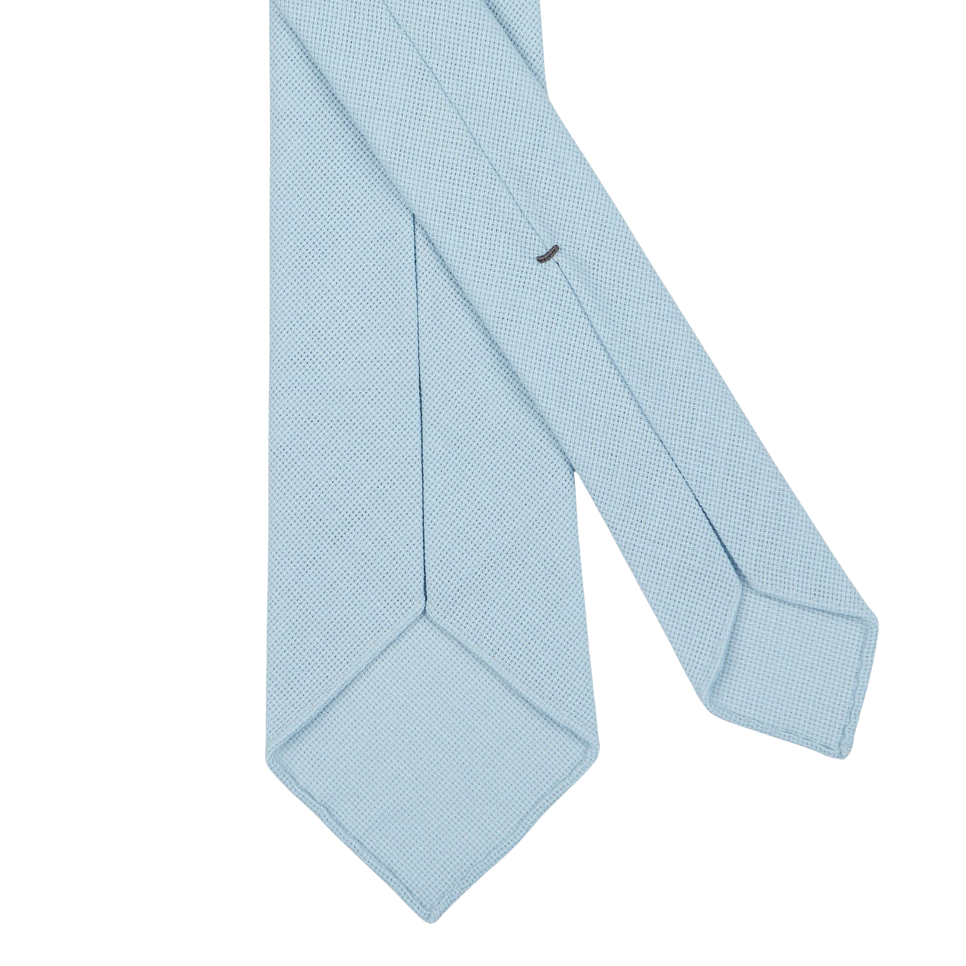 A Sky Blue 7-Fold Wool Hopsack Tie by Dreaming Of Monday is laid out flat on a white background.