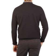 Drumohr Brown Brushed Lambswool Crew Neck Sweater Back