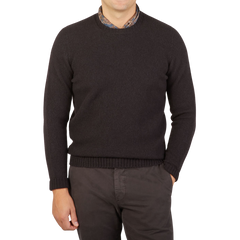 Drumohr Brown Brushed Lambswool Crew Neck Sweater Front