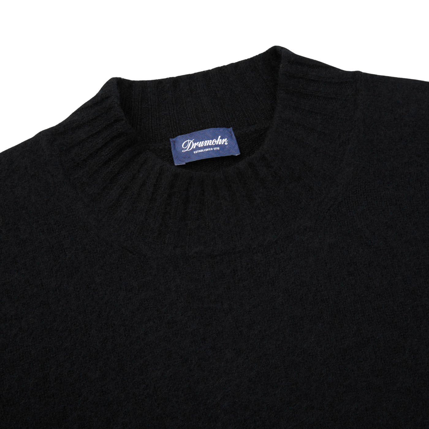 A Drumohr Black Brushed Lambswool High Neck Sweater with a label on it.